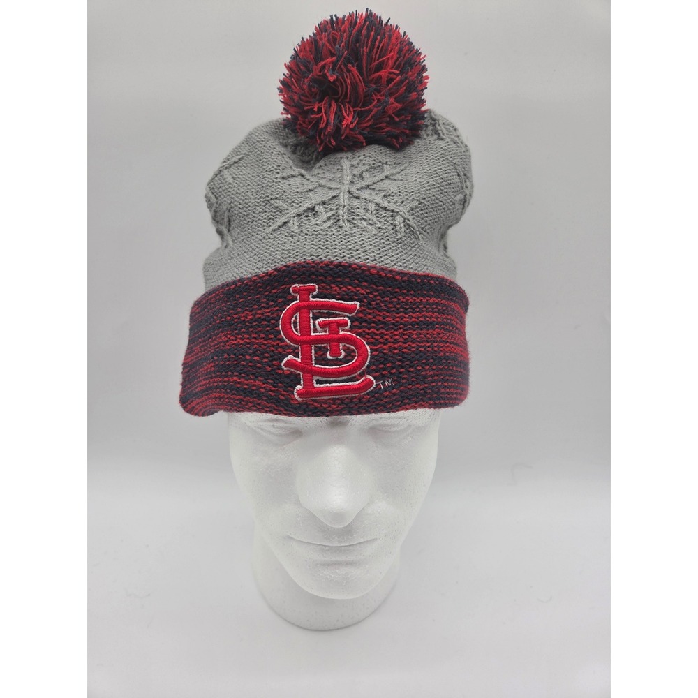 St. Louis Cardinals Beanie One Size Gray Red Unisex Pom Fleece Lined Knit Hat